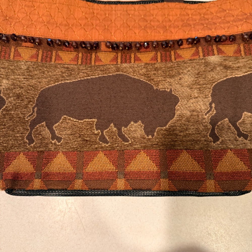 Buffalo print with beads Brown and Orange Tote Bag - Picture 4 of 11